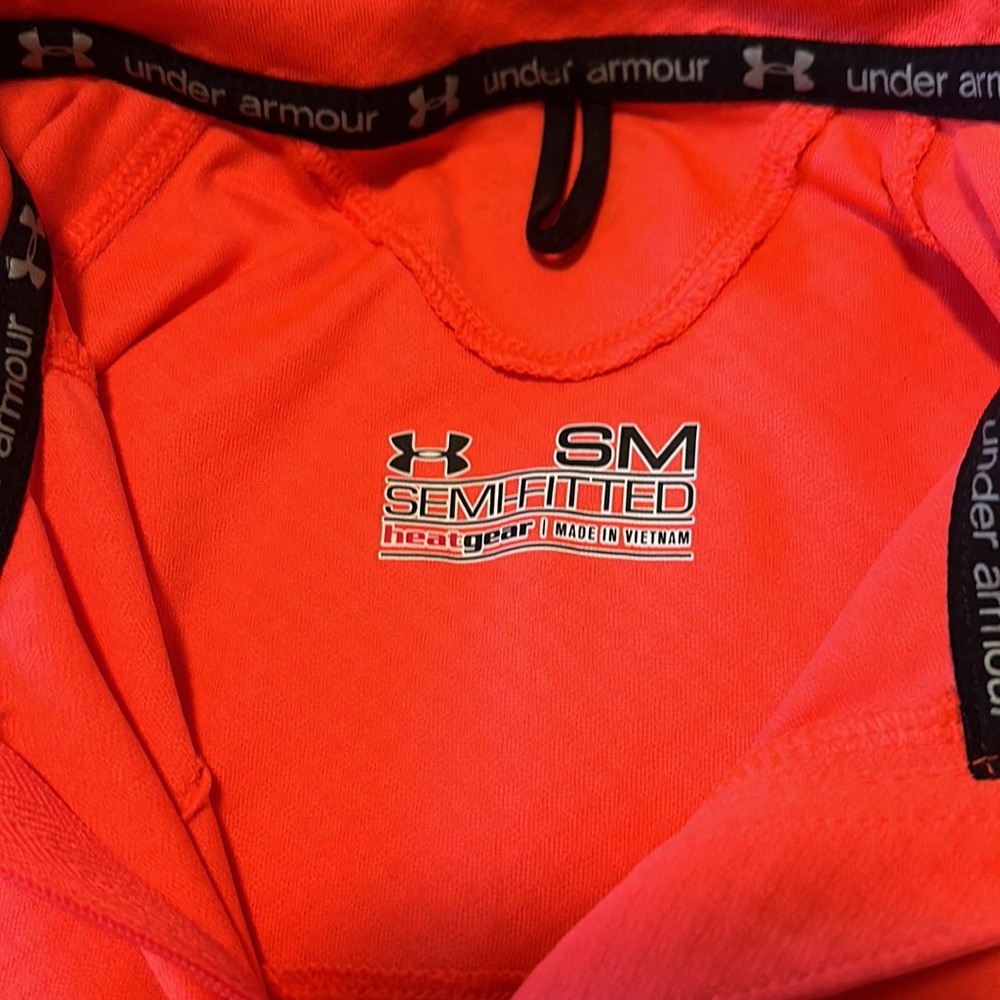 Under Armour Women’s Heat Gear Semi-Fitted Neon Orange Pullover Polyester - Picture 2 of 4